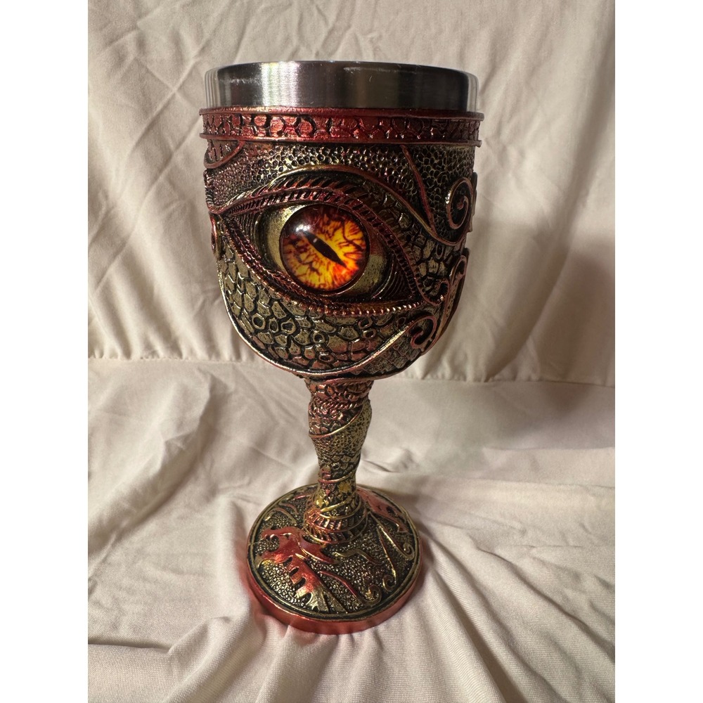 Dragon Eye Gothic Chalice Goblet Stainless Steel Fantasy Medieval Decor Red Gold - Picture 9 of 14